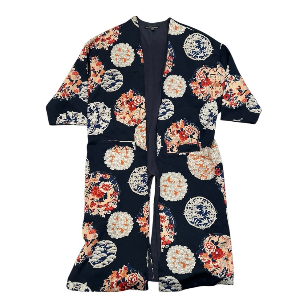 Zara TRF Outwear Navy Blue Floral Kimono Cardigan Jacket - Size S/M